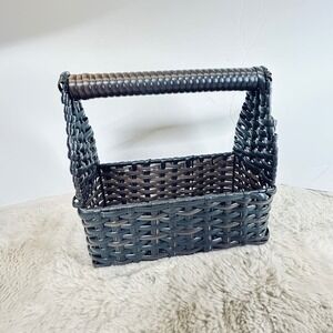 Woven Basket with Handle Storage‎ Organizer Shelf Decor Display Black Brown